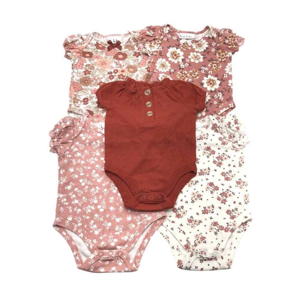 Nicole Miller Girls One Piece Outfits 5pc Floral Brown White 0/3M